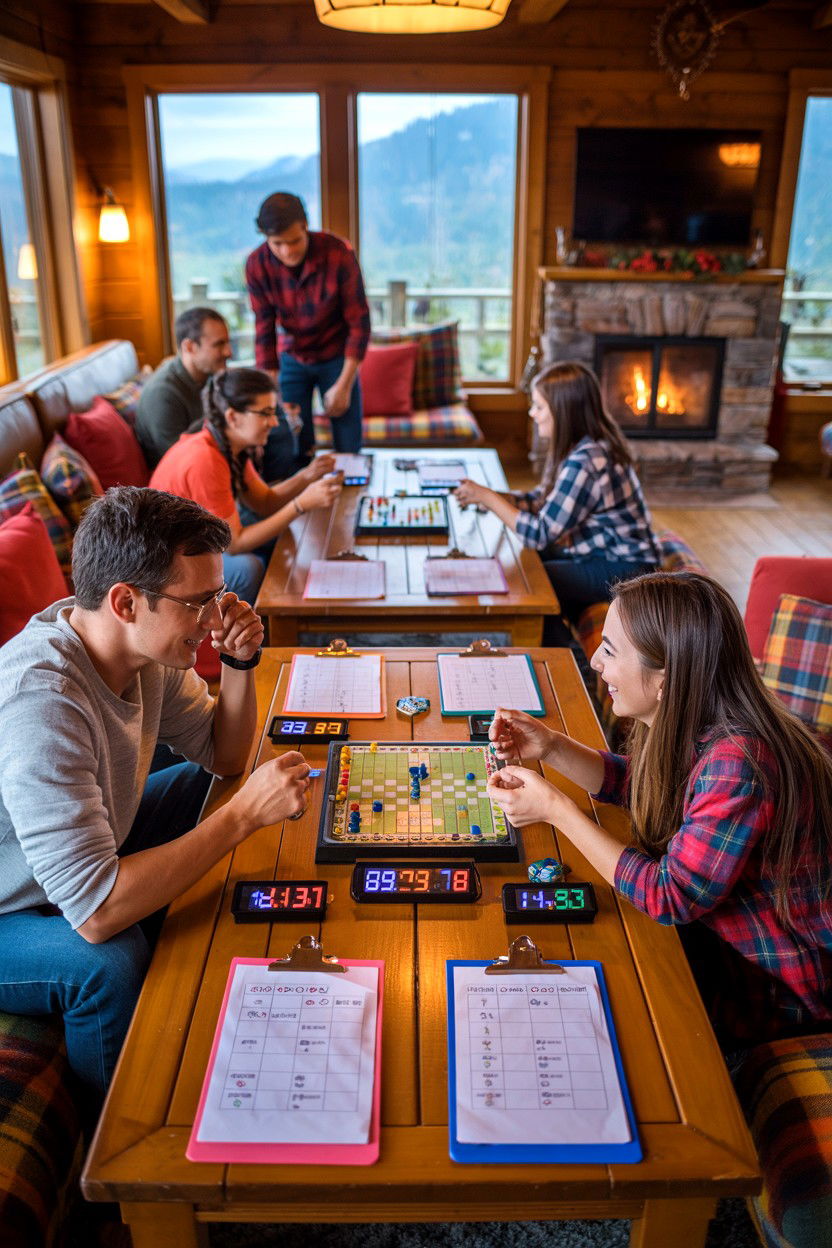 Game Night with Timers - 20-cozy-cabin-trip-ideas-for-groups-and-friends