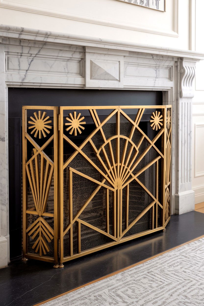 Geometric Art Deco Patterned Screen - 30 fireplace screen ideas