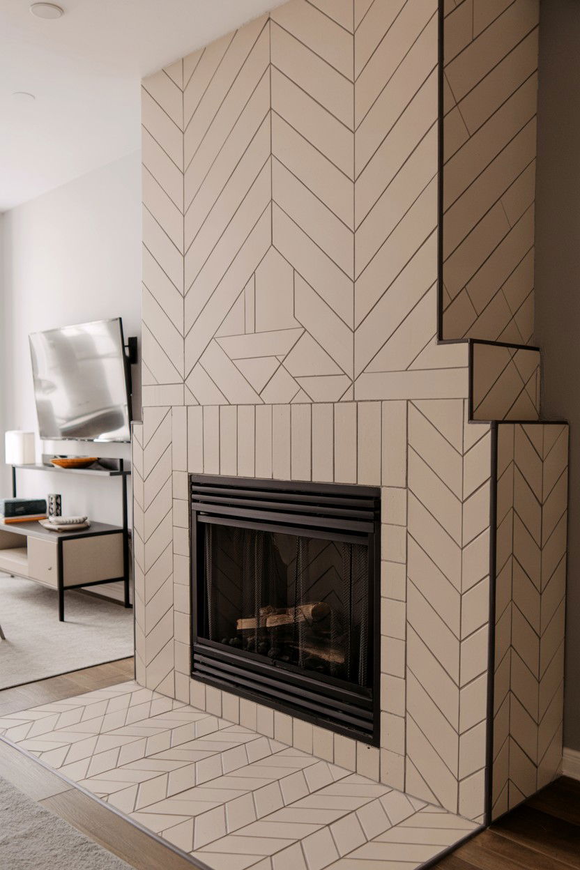 Geometric Tile Pattern Corner Fireplace Surround - 30 corner fireplace ideas