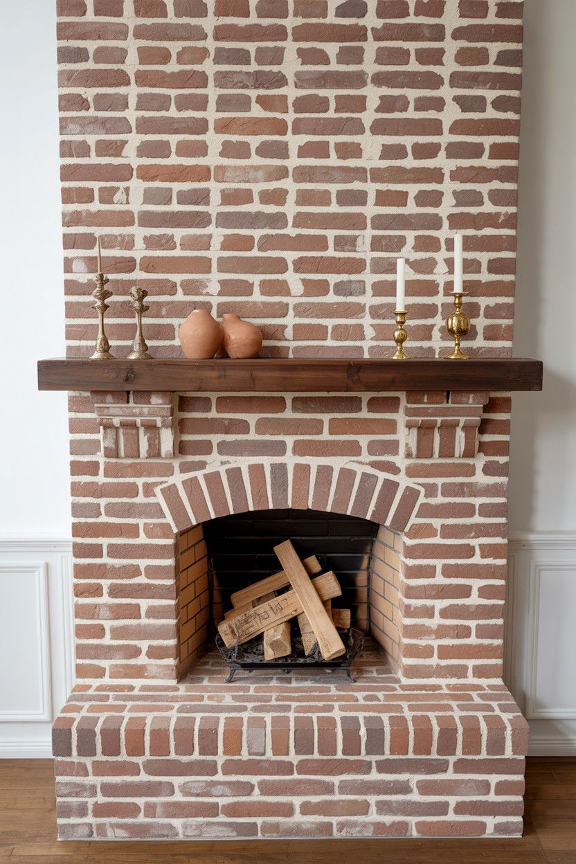 German Schmear Technique on Traditional Brick - 30 brick fireplace ideas