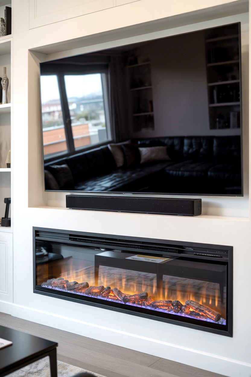 Glass Fronted Fireplace With Frameless TV Mount - 30 electric fireplace ideas with tv