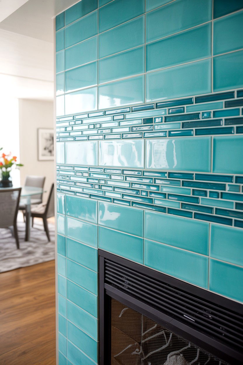 Glass Tile Accent Strips - 30 fireplace makeover ideas