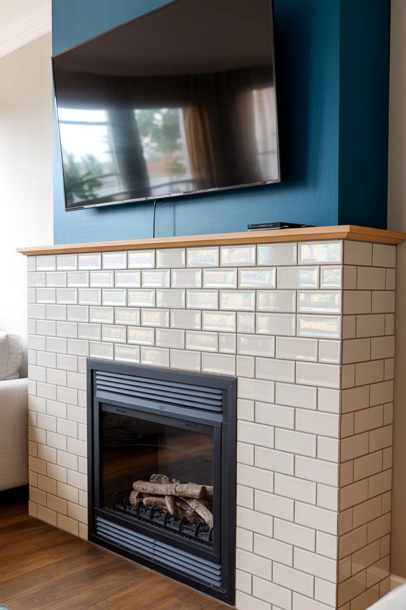 Glass Tile Surround with Reflective Qualities - 30 fireplace tv wall ideas