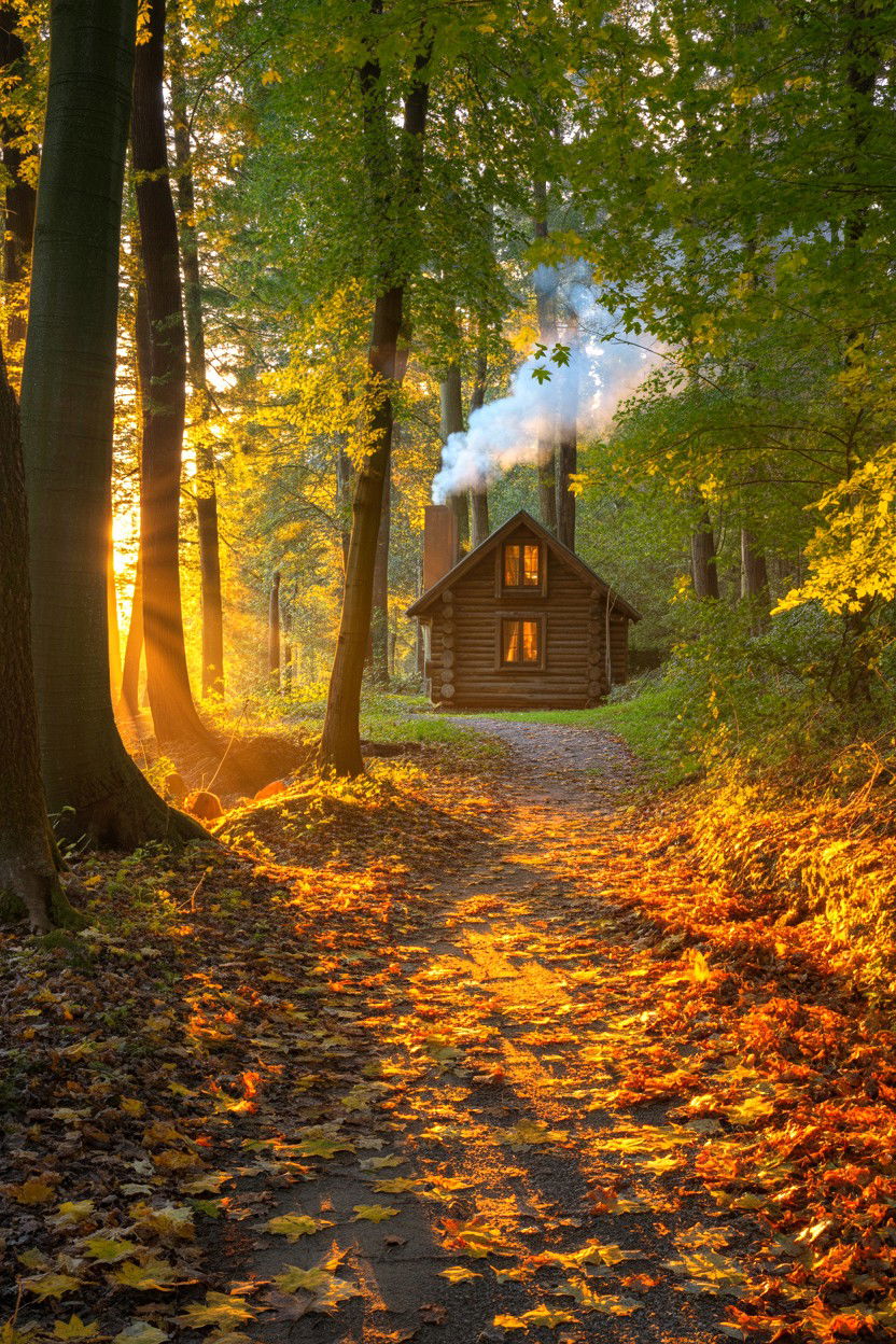 Golden Hour Forest Walk - 20-fall-foliage-cozy-cabin-trip-ideas