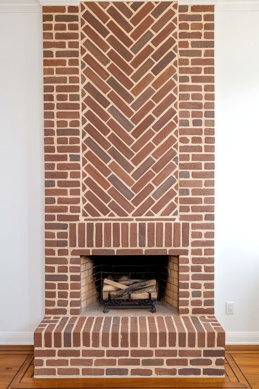 Herringbone Brick Pattern for Classic Visual Movement - 30 fireplace ideas