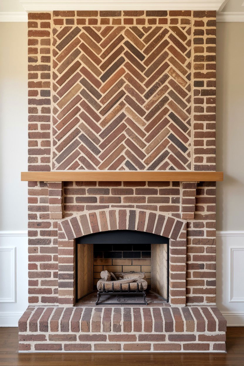 Herringbone Pattern Brick Fireplace - 30 brick fireplace ideas