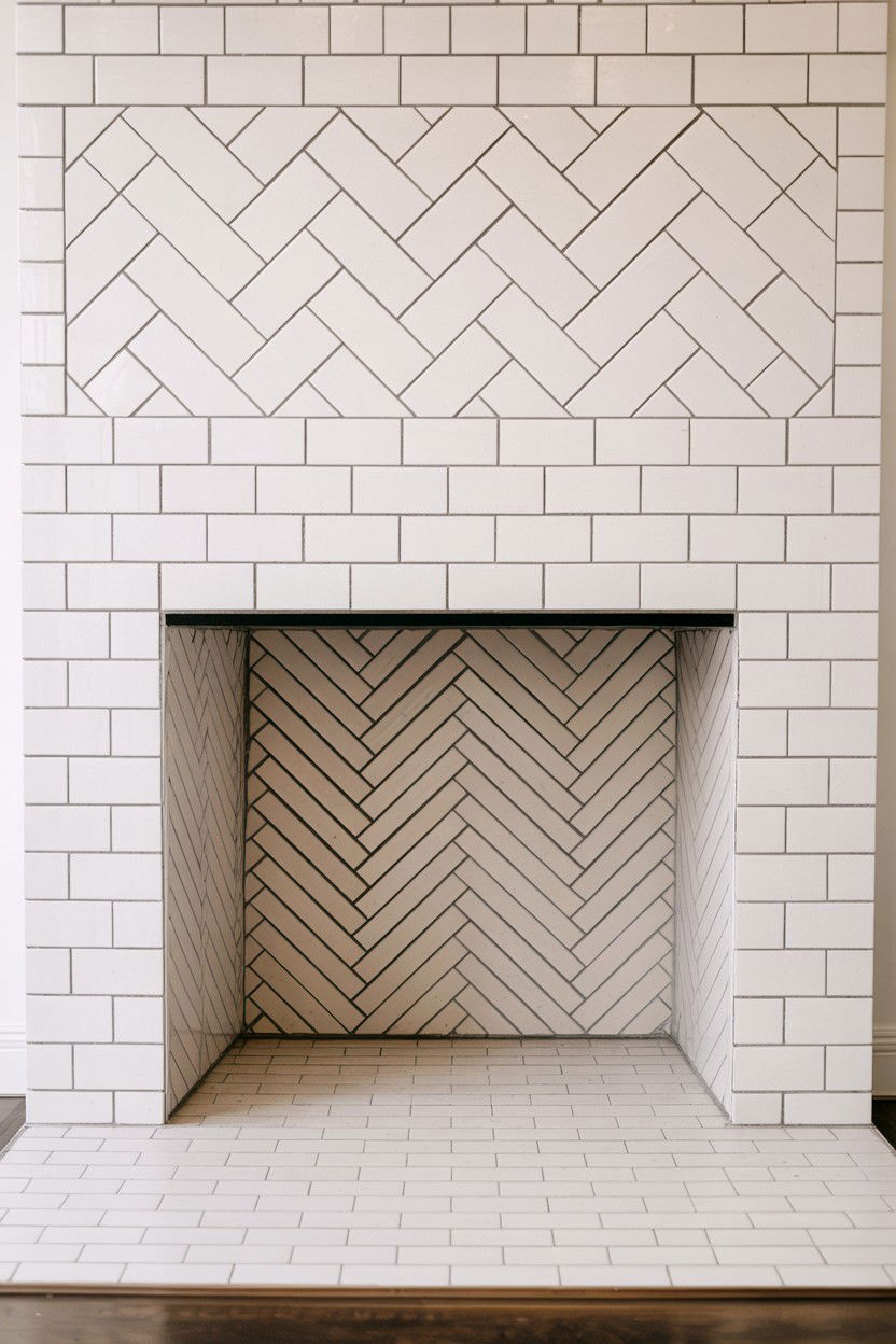 Herringbone Tile Arrangement - 30 fireplace makeover ideas