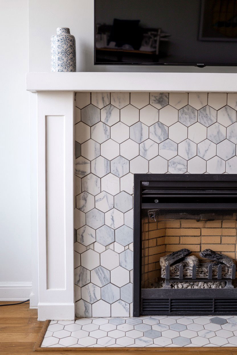 Hexagonal Tile Pattern with Geometric Interest - 30 best gas fireplace ideas