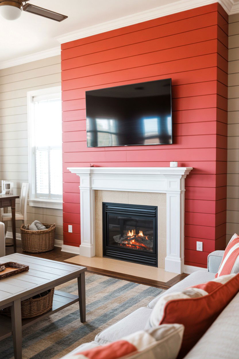 Horizontal Plank Wall in Contrasting Color - 30 tv over fireplace ideas