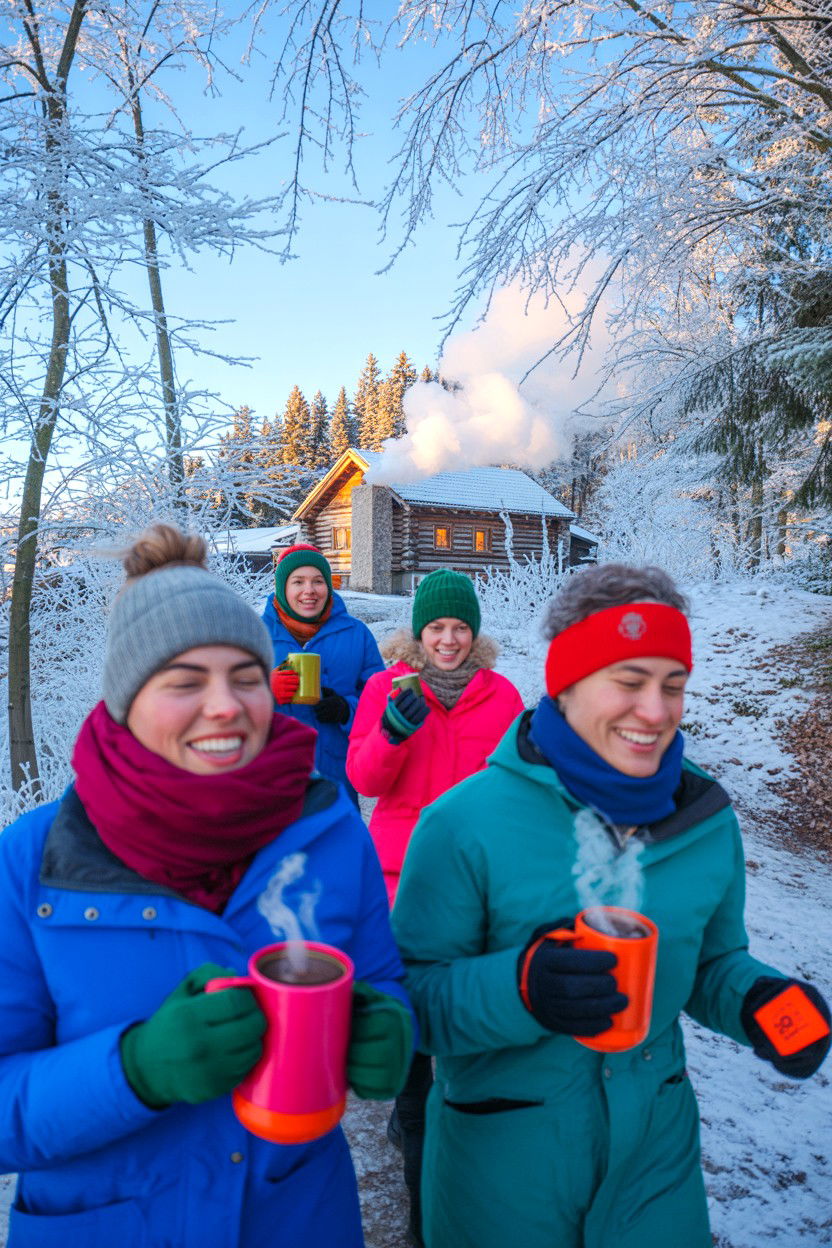 Hot Cocoa Thermos Walk - 20-winter-cozy-cabin-trip-ideas