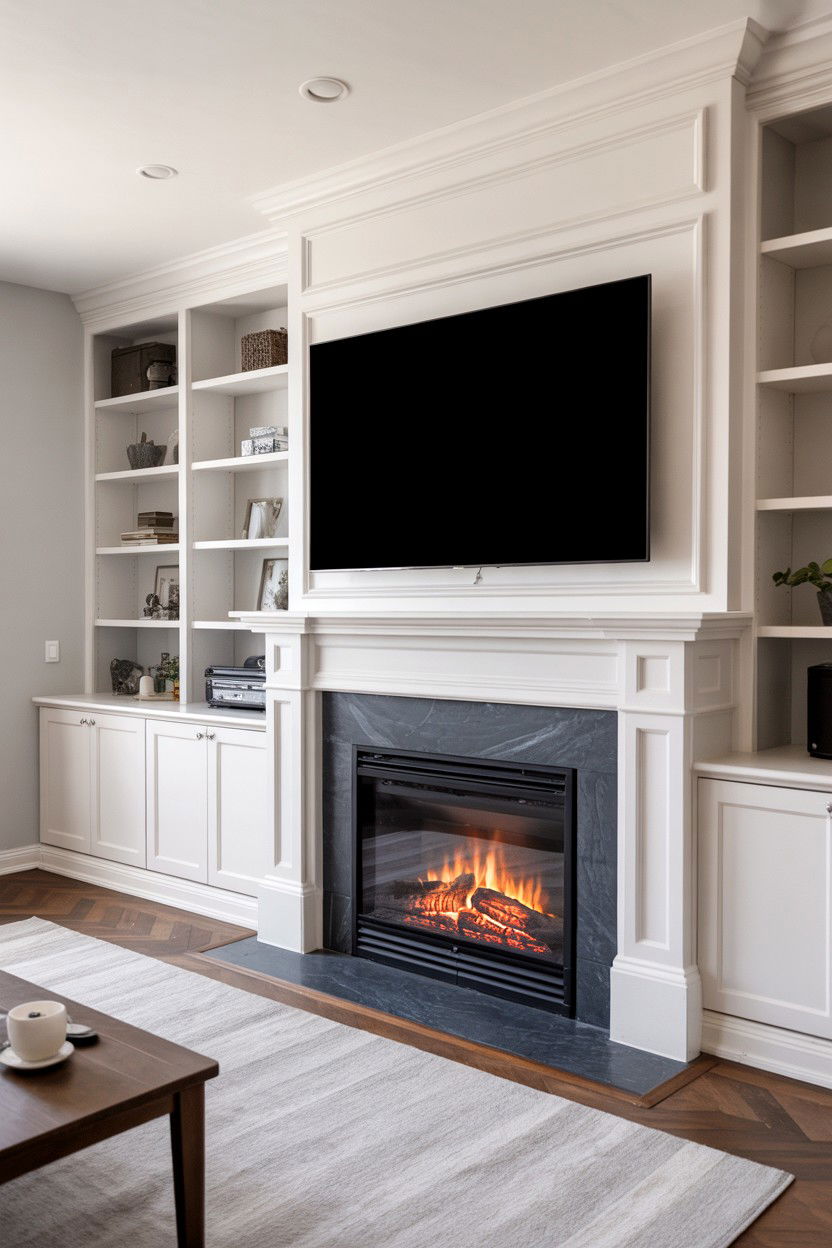 Integrated Media Console with Multi Functional Design - 30 cozy fireplace aesthetic ideas
