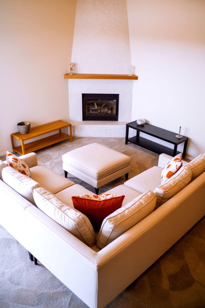 L Shaped Sectional With Corner Fireplace Focus - 30 living room layout with fireplace ideas