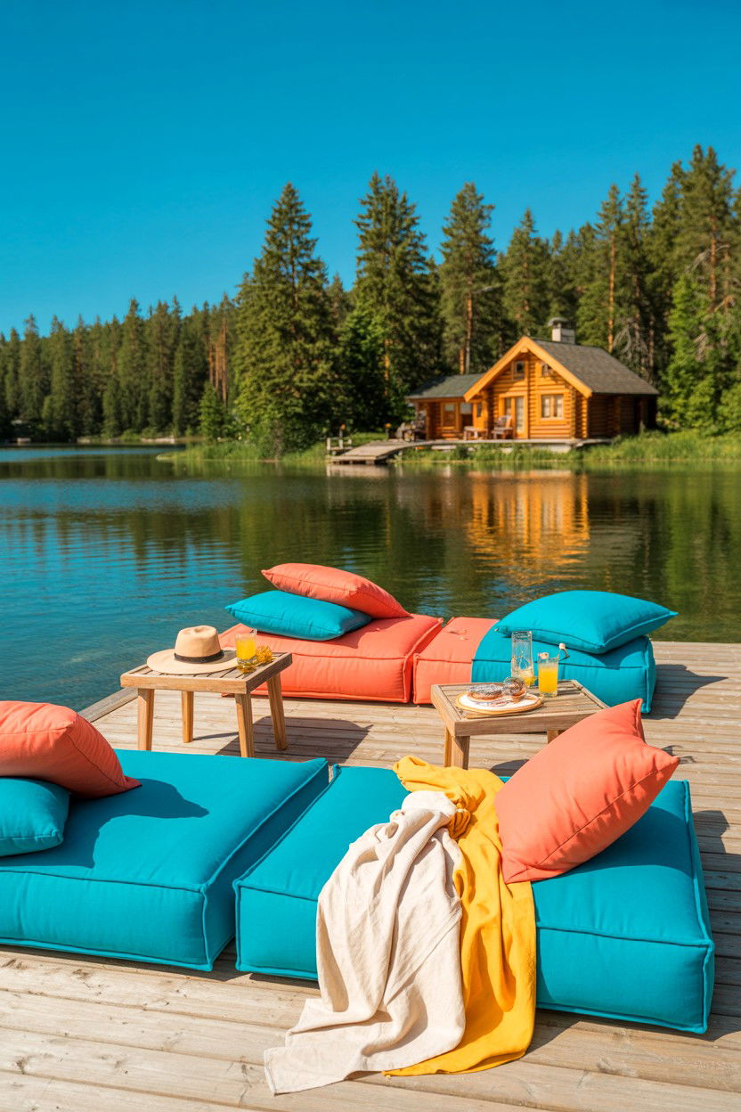 Lakeside Deck and Loungers - 20-luxury-cozy-cabin-trip-ideas