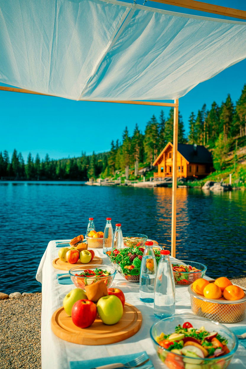 Lakeside Lunch and Shade Fly - 20-long-weekend-cozy-cabin-trip-ideas-4-days