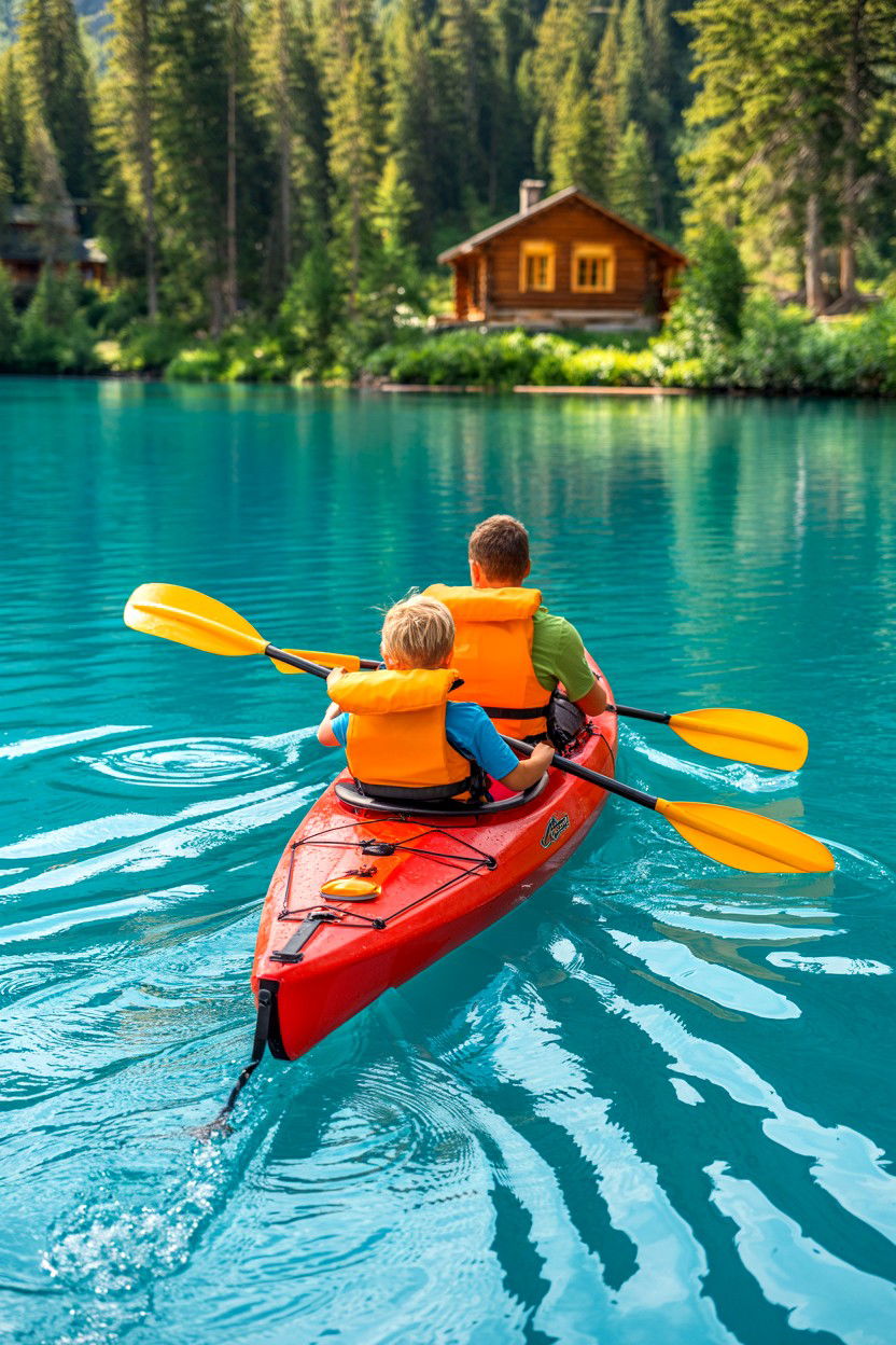 Lakeside Paddling with PFDs - 20-cozy-cabin-trip-ideas-for-families
