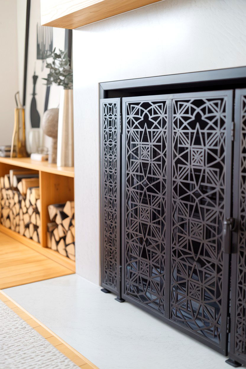Laser Cut Pattern Screen - 30 fireplace screen ideas