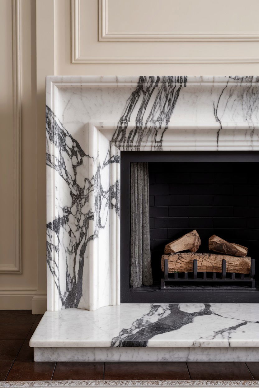 Limestone Hearth with Aged Finish - 30 best fireplace hearth ideas