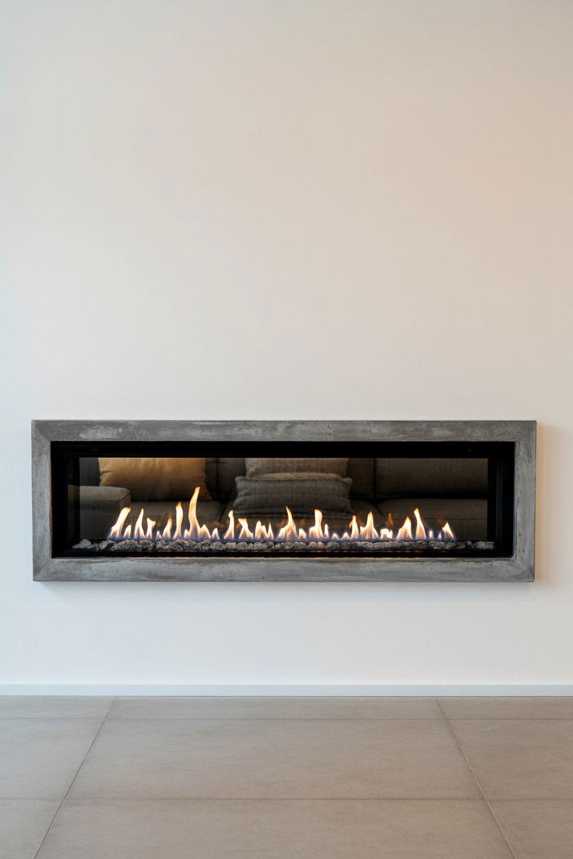 Linear Gas Fireplace with Clean Horizontal Lines - 30 cozy fireplace ideas