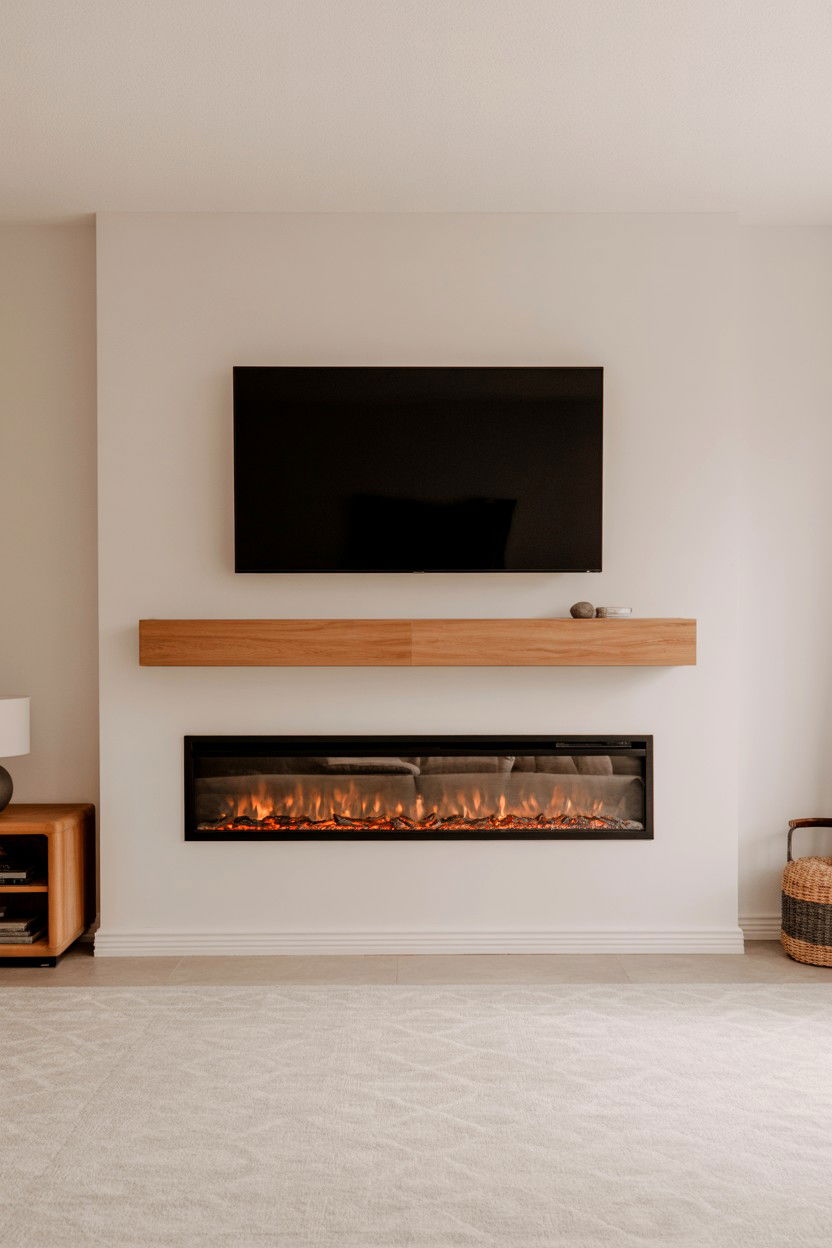 Linear Wall Mounted Fireplace with Minimalist Mantel - 30 best electric fireplace ideas