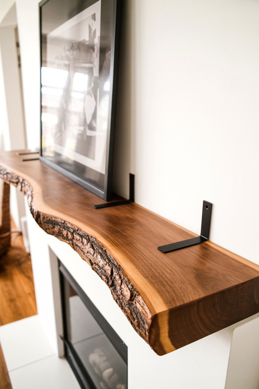 Live Edge Wood Slab Installation - 30 diy fireplace mantle ideas