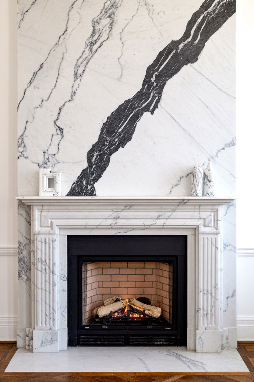 Marble Fireplace Surround with Veined Stone - 30 best fireplace decor ideas