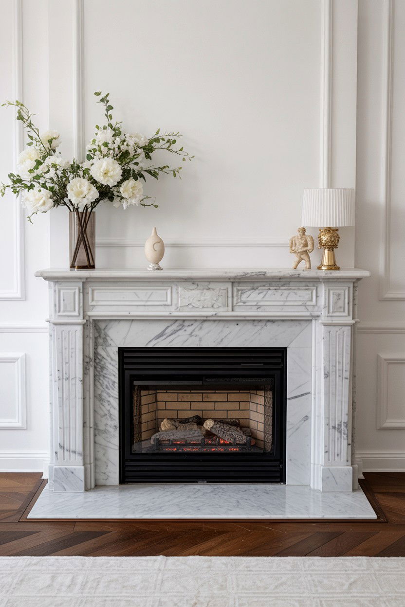 Marble Surround Fireplace with Luxury Appeal - 30 cozy fireplace ideas