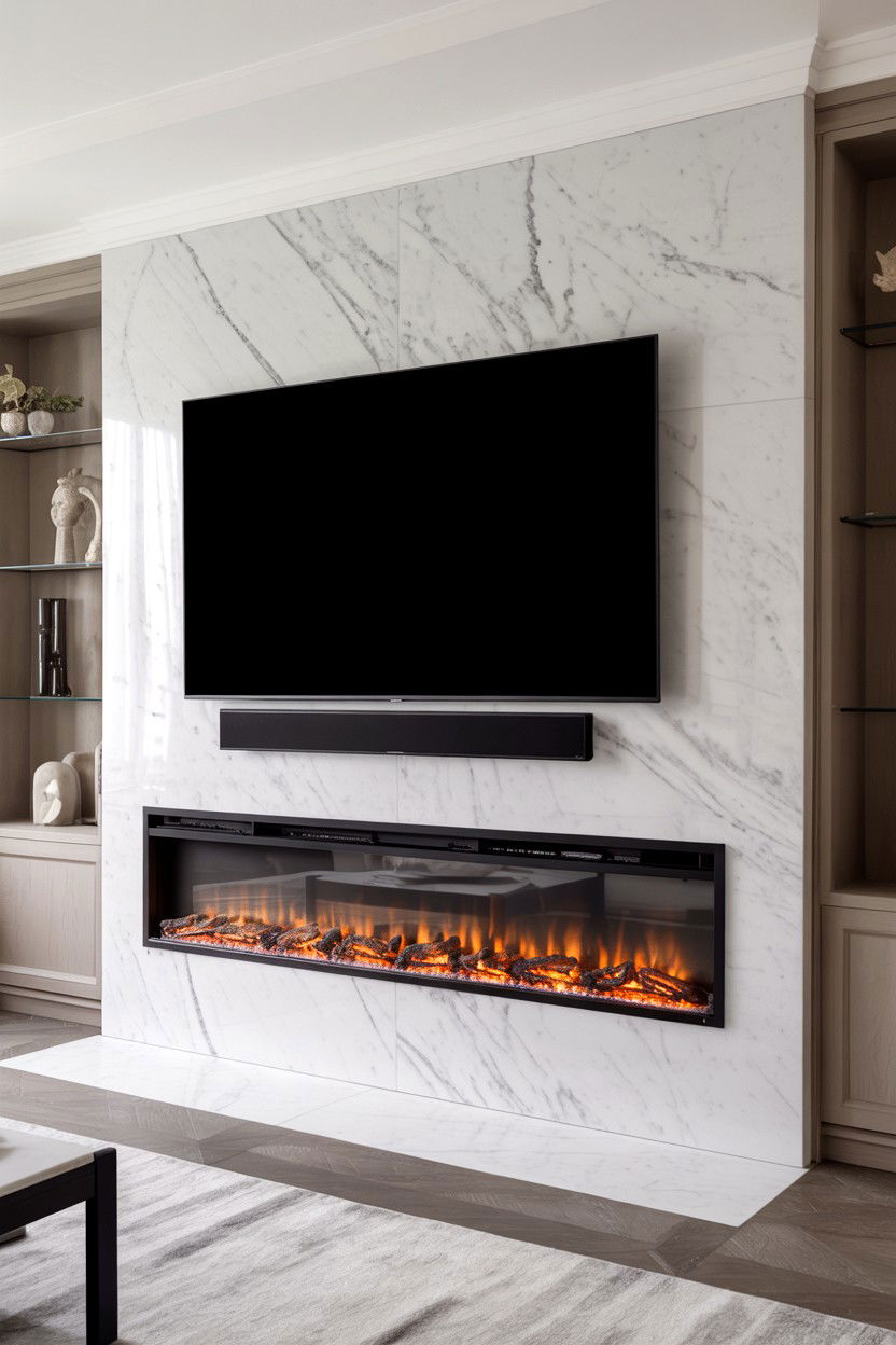Marble Surround With Luxury Linear Fireplace - 30 electric fireplace ideas with tv