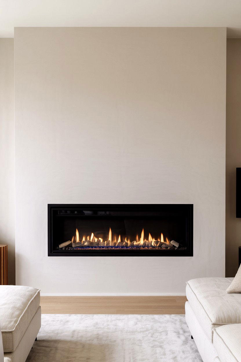 Matte Black Linear Gas Fireplace with Frameless Design