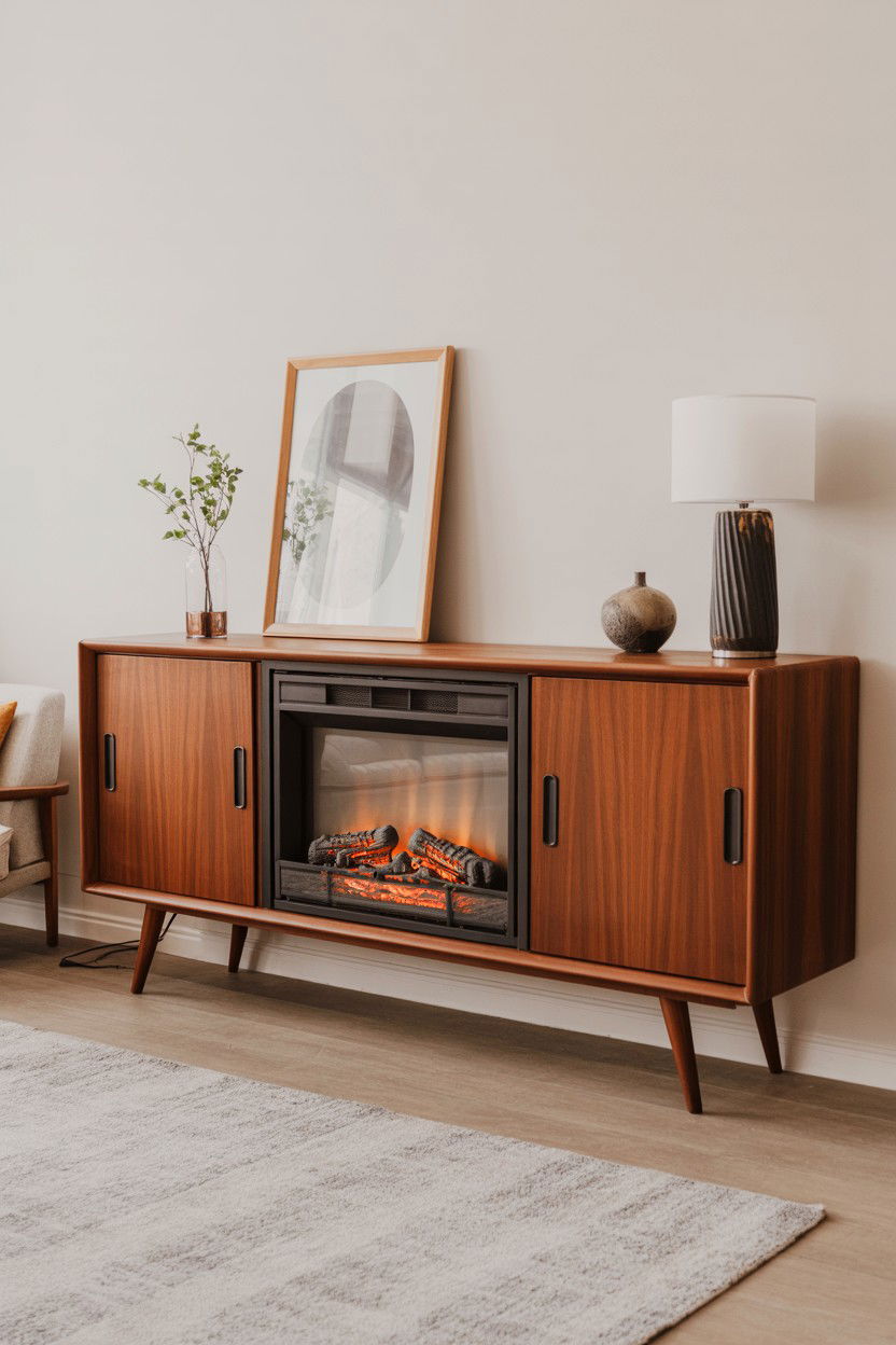 Mid Century Modern Angled Leg Console - 30 best fake fireplace ideas