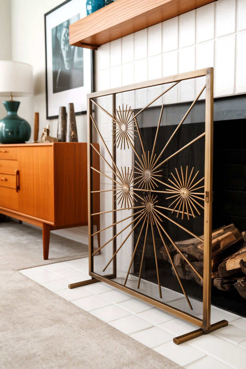 Mid Century Modern Starburst Screen - 30 fireplace screen ideas