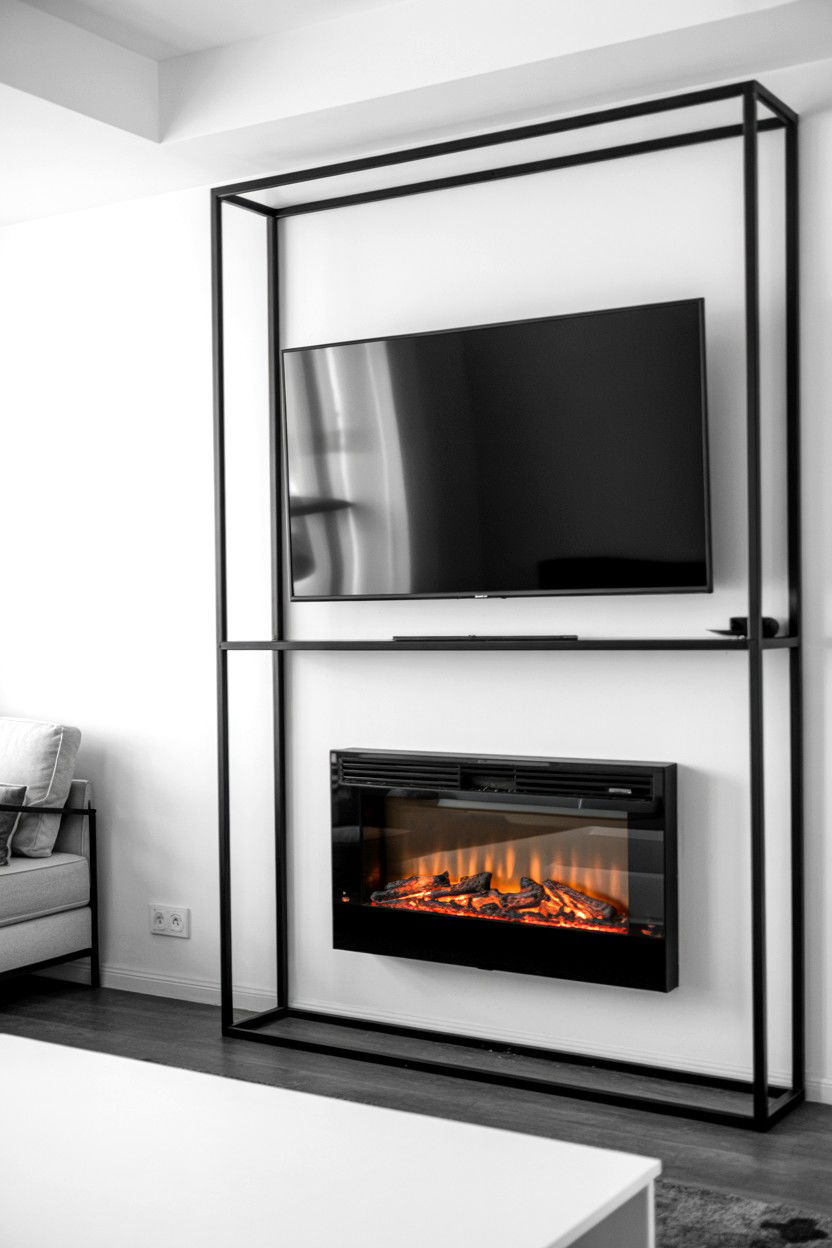 Minimalist Black Frame With Monochrome Scheme - 30 electric fireplace ideas with tv