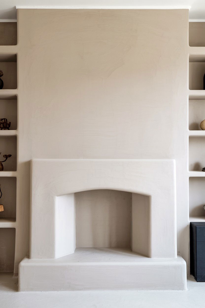 Minimalist Plaster Surround with Recessed Niche - 30 fireplace mantle ideas