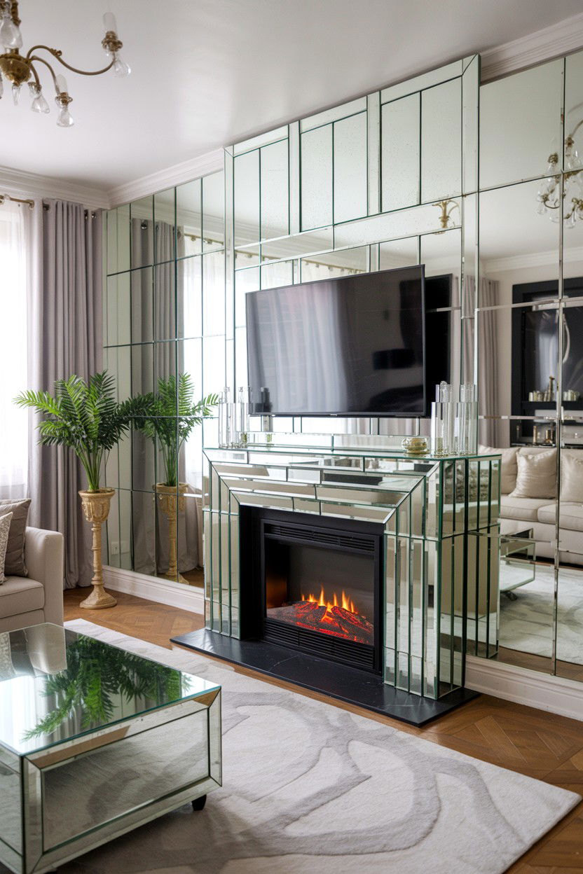 Mirrored Panels for Light Reflection - 30 tv over fireplace ideas
