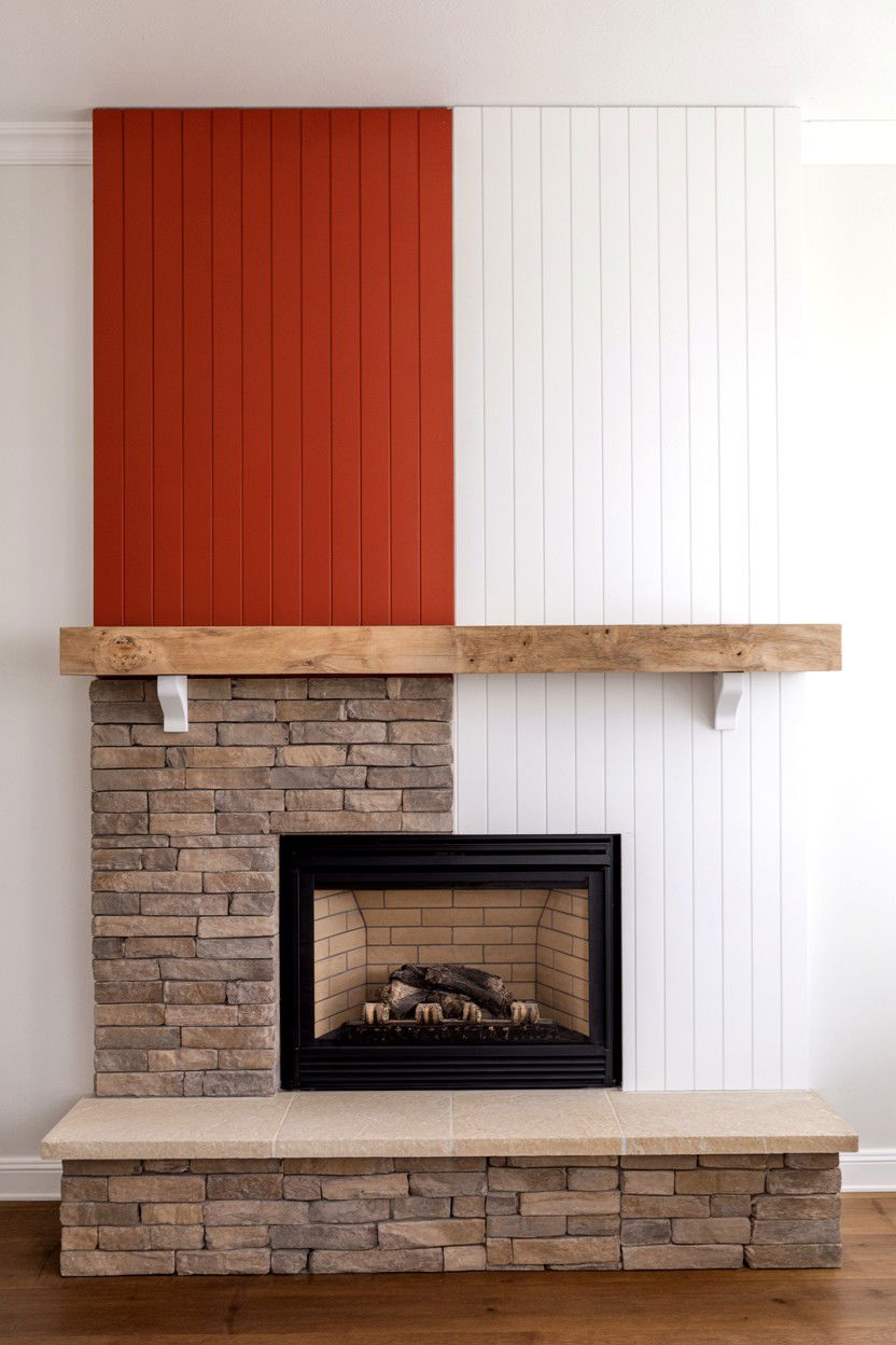 Mixed Material Combination Stone Base with Wood Upper Surround - 30 corner fireplace ideas