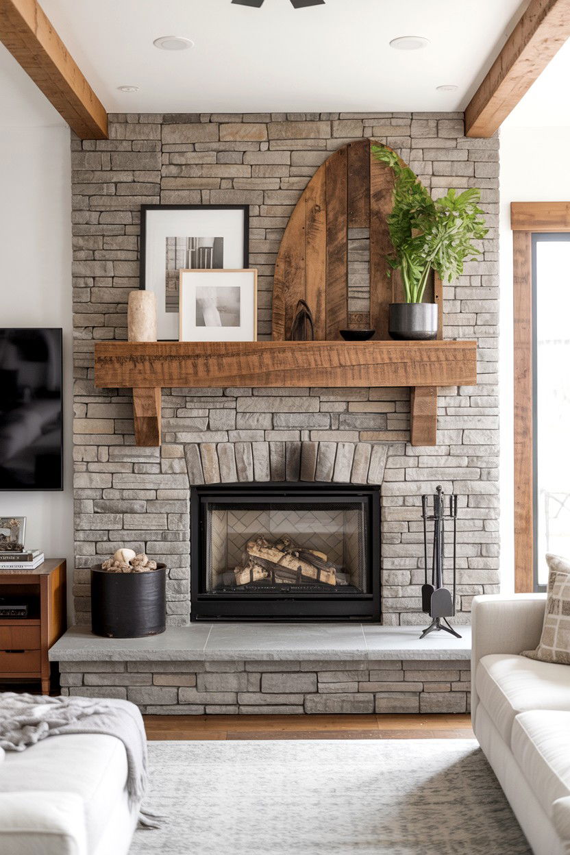 Mixed Material Layered Composition - 30 fireplace wall ideas
