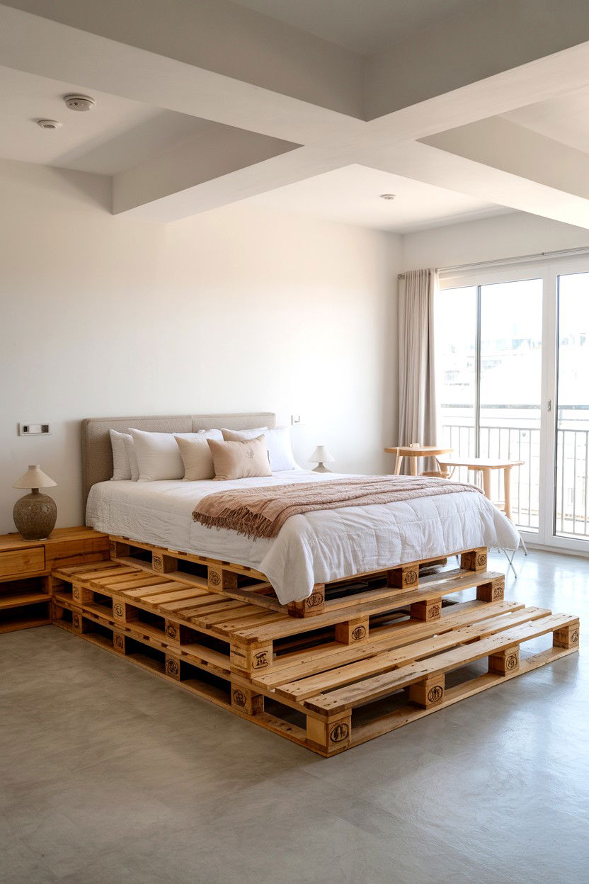 Multi Level Tiered Pallet Bed with Stepped Platform - 30 pallet bed ideas