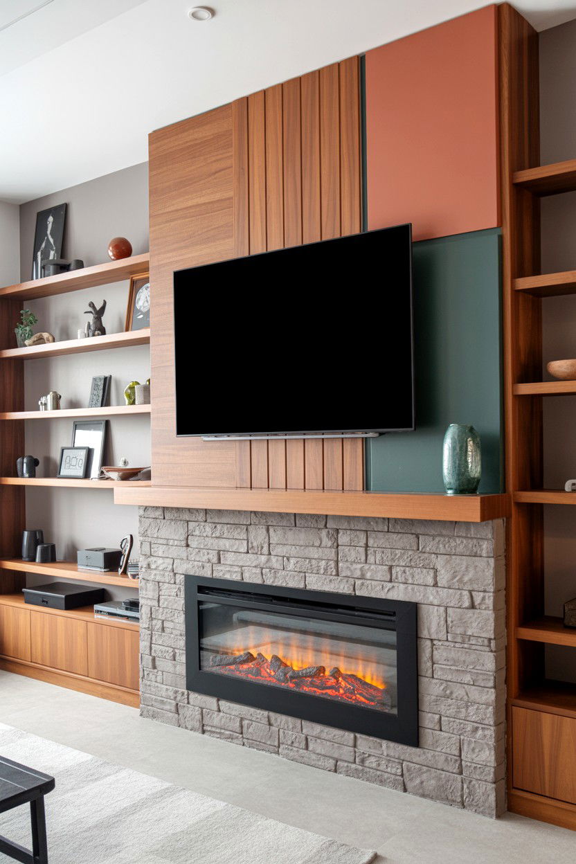 Multi Textured Wall With Mixed Material Installation