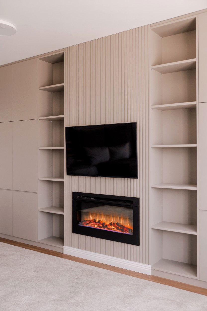 Narrow Wall Installation With Vertical Emphasis - 30 electric fireplace ideas with tv