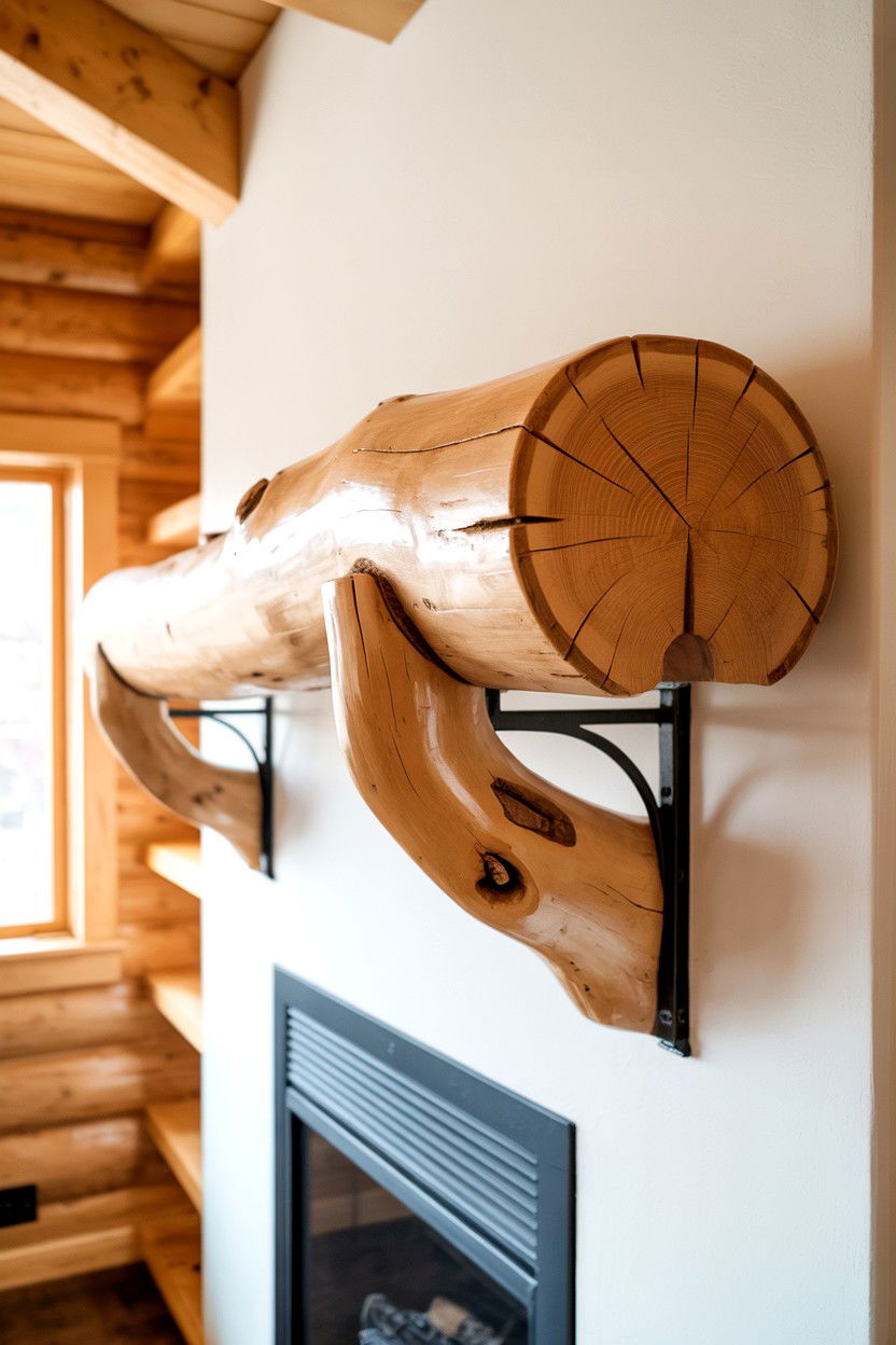 Natural Branch and Log Section - 30 diy fireplace mantle ideas