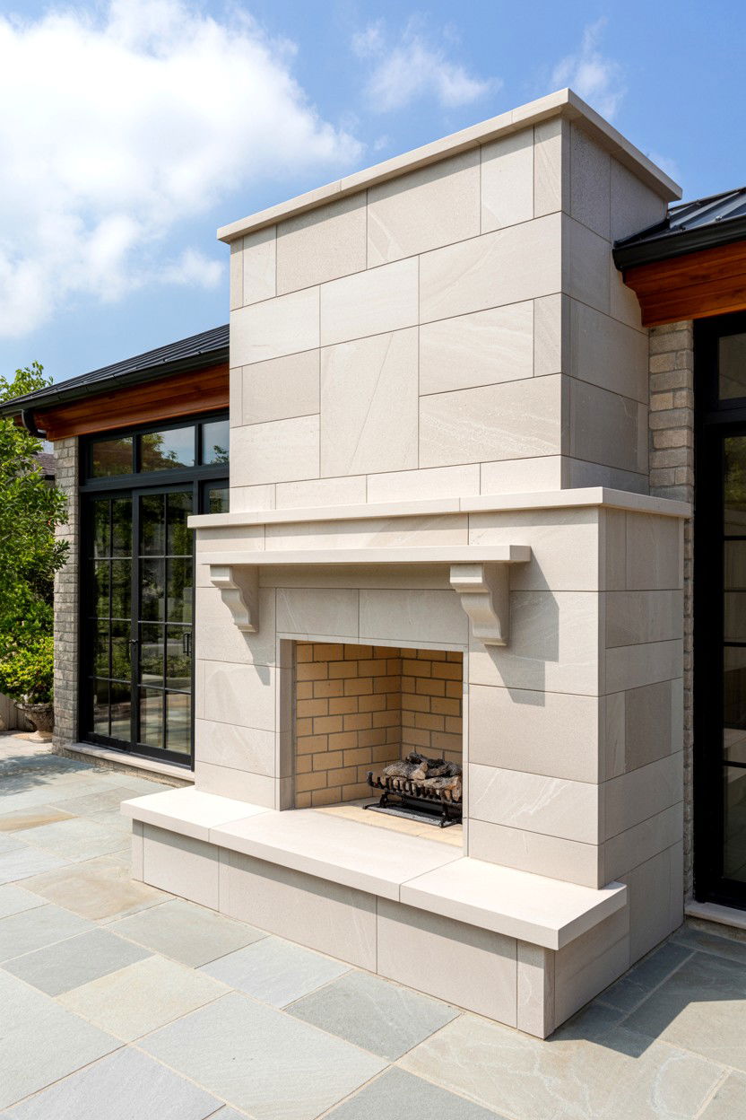 Natural Stone Fireplace with Water Jet Finishes - 30 outdoor fireplace ideas