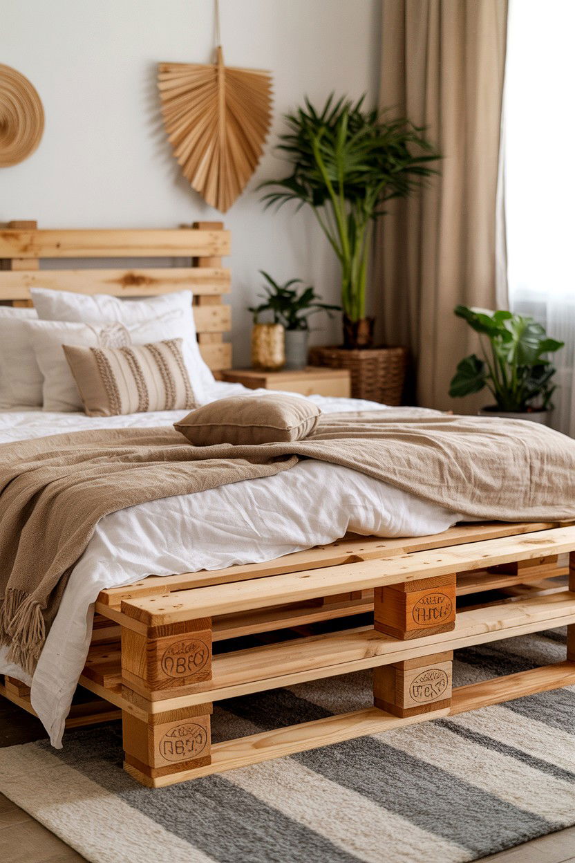 Natural Unfinished Pallet Bed with Raw Wood Texture - 30 pallet bed ideas