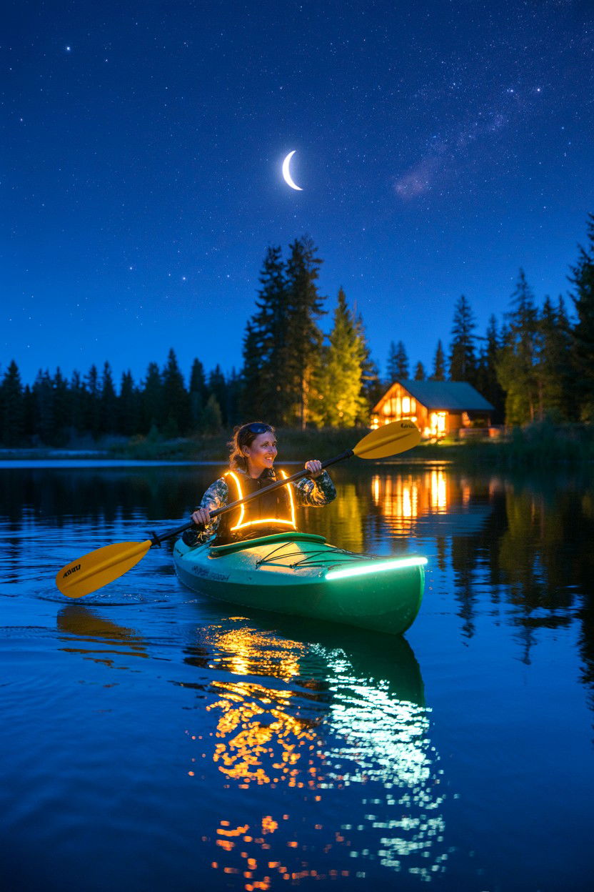 Night Paddle with Lights - 20-summer-lakefront-cozy-cabin-trip-ideas