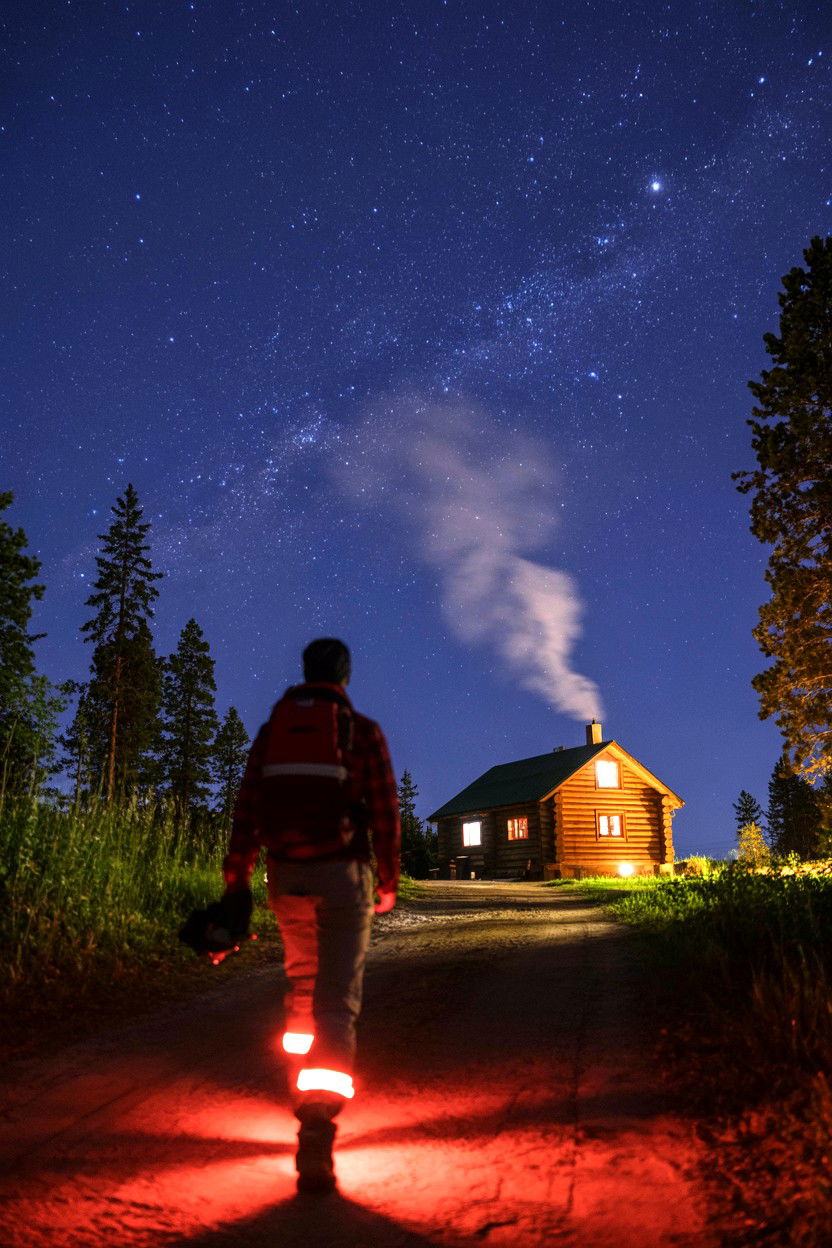 Night Walk and Red Lights - 20-long-weekend-cozy-cabin-trip-ideas-4-days