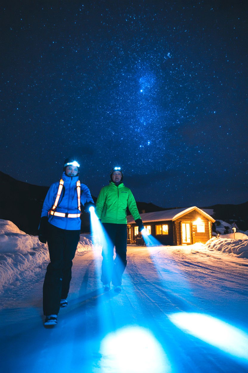 Night Walk with Crunch and Stars - 20-winter-cozy-cabin-trip-ideas