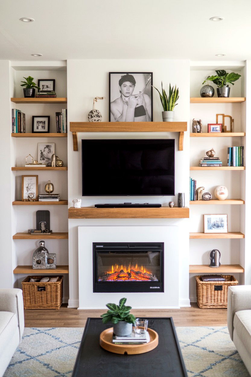 Open Shelving Surround With Display Integration - 30 electric fireplace ideas with tv