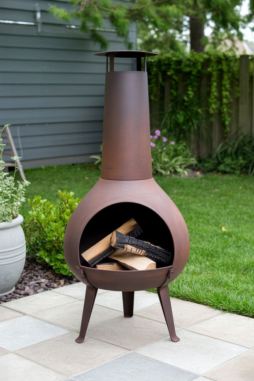 Outdoor Chiminea Style Fire Feature for Compact Patios - 30 fireplace ideas