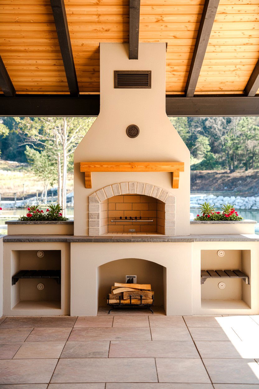 Outdoor Covered Patio Built In Fireplace with Pizza Oven - 30 built in fireplace ideas
