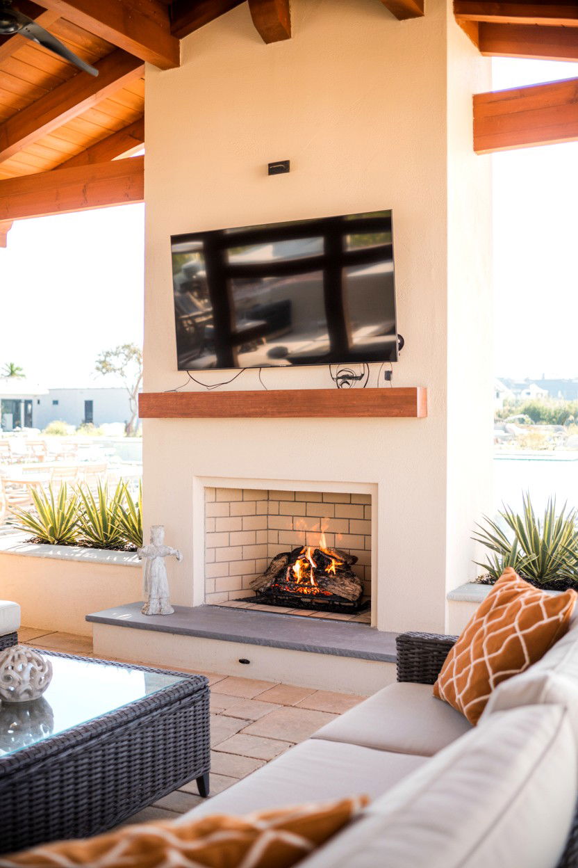 Outdoor Fireplace with Television Mounting - 30 outdoor fireplace ideas