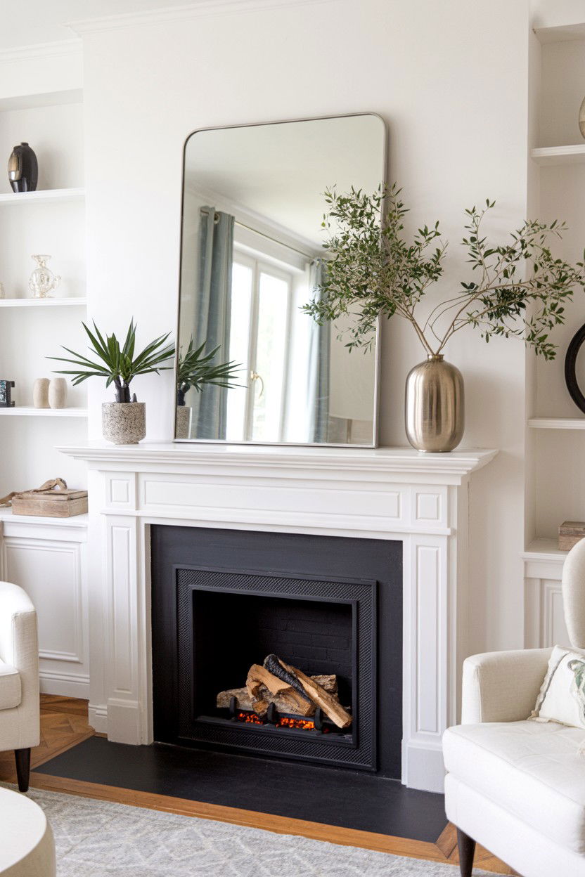 Oversized Mirror Above Mantel for Light Amplification - 30 cozy fireplace aesthetic ideas