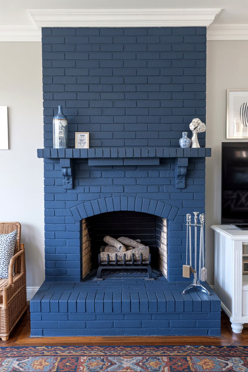 Painted Brick in Bold Contemporary Colors - 30 cozy fireplace aesthetic ideas